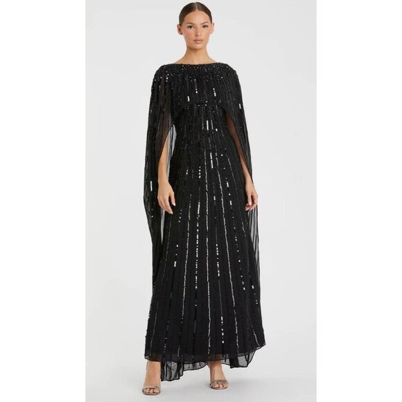 Mac‎ Duggal Gown Dress Size 18 Embellished Column Beaded Cape Gown 93869 $798